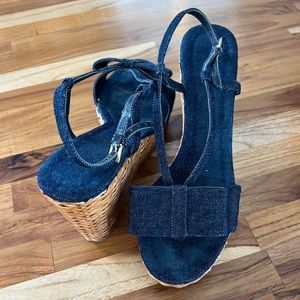 Kate Spade Callista Denim Bow Wicker Wedge Sandals